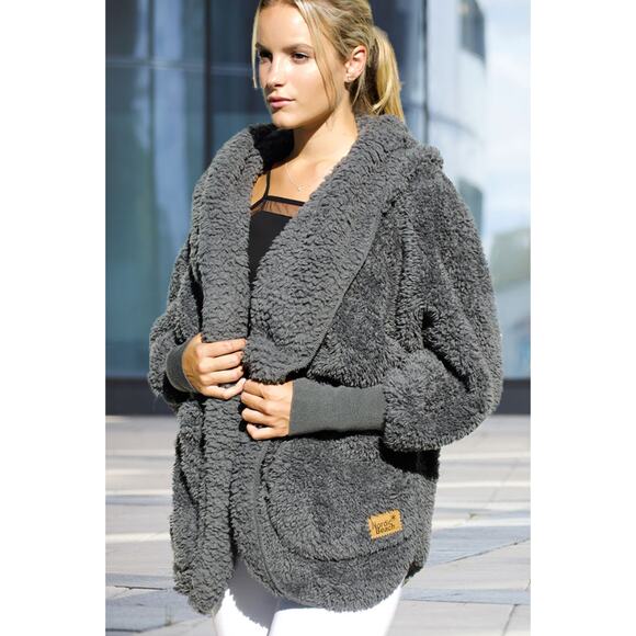 Nordic Beach Jackets & Blazers - Nordic Beach Koala Grey Light & Fluffy Sherpa Hood Wrap Jacket One Size OSFA